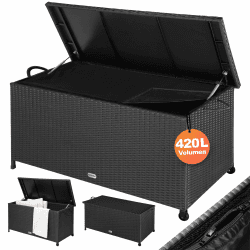 Casaria® Gartenbox Auflagenbox mit Rollen 420L Stauraum UV-beständig Handgriffe Gasdruckfeder Wetterfest 122x56cm Garten Aufbewahrungsbox Schwarz 122x56x61cm Schwarz