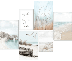 artpin® Moderne Poster Set - Bilder Wohnzimmer Deko Schlafzimmer - Pampas Gras Schilf Beige Mint Bilderwand ohne Rahmen (4x A3 | 2x A4) W12 W12 4x A3 | 2x A4