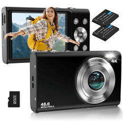 Digitalkamera, 4K Autofokus Fotoapparat Fotokamera mit 32G SD Karte HD 48MP mit 2.8" großem Bildschirm, 16X Digitalzoom, Kompaktkamera Tragbare Mini Kamera für Erwachsene, Anfänger (schwarz) 4K Schwarz + 32G Karte