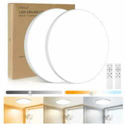 LED Deckenleuchte Flach Deckenlampe Dimmbar mit Fernbedienung [2 Stück] 3000K~6500K,24W, 2000LM, IP44 Wasserfest Deckenleuchten Rund, Küchenlampe LED Lampen Decke für Schlafzimmer/Wohnzimmer/Bad Ø28cm 3000k~6500k-weißer Rand mit Fernbedienung 2 Stück