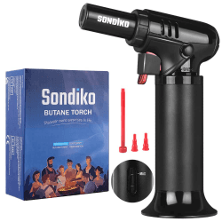 Sondiko Flambierbrenner mit Tankanzeige S907, Bunsenbrenner Nachfüllbarer Creme Brulee Brenner mit Sicherheitsschloss für die Küche, Gebäck, Desserts, Camping (Butan nicht inbegriffen) S907 Küchenbrenner