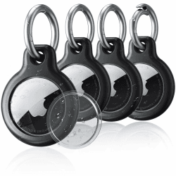 SPGUARD 4er Pack Air Tag Anhänger für Kratzschutz, wasserdichte Hülle für AirTag mit Edelstahl Keychain, Airtag Schlüsselanhänger, Airtag Case Cover mit Frontabdeckung, PC Schutzhülle für Airtag Schwarz/Schwarz/Schwarz/Schwarz