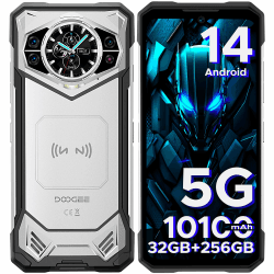 DOOGEE S200 Android 14 Outdoor Handy 5G, 32GB+256GB Outdoor Smartphone, 120Hz 6.72” FHD+ 1.32" AMOLED Heckdisplay, 10100mAh Baustellenhandy, 100MP+20MP Nachtsicht Kamera, Fingerabdruck/Dual 5G/NFC/OTG Silber (S200)