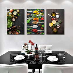Trayosin Küche Poster 3er Bilder Set mit Gewürz Leinwand Bilder Wanddeko Wohnzimmer & Küche & Esszimmer | Moderne Wandbilder Leinwand Kunstdruck Küche Deko,ohne Bilderrahmen (21x30cm)
