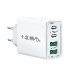USB C Ladegerät, 40W 4-Port Stecker USB Mehrfach Ladegerät mit USB-C und USB-A, Schnellladegerät USB C Netzteil Ladestecker für iPhone 15 Pro Max 14 13 12 11, iPad, Samsung, Pixel, Handy Charger 1-Pack Weiß