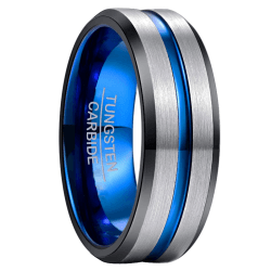 NUNCAD Ring Herren/Damen Wolframcarbid 4mm 6mm 8mm 10mm Men Fashion Schmuck Ehering Verlobungsringe Paar Freundschaftsring Schwarz Blau Gold Rosegold Größe 47 bis 80 (15-25.4) Blau-Schwarz-Silber 57.0 (18.1)