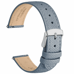 WOCCI Grace Uhrenarmband, Top Grain Leder, Schnellverschluss, Ersatzbänder, Edelstahlschnalle, Bandbreite 12mm 14mm 16mm 18mm 20mm Nebel Blau (Silberner Schnalle) 16mm