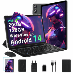 Biegedy Tablet 10 Zoll Android 14 Octa-Core, 2024 Newest Tablet PC 20 GB RAM+128 GB ROM (TF1 TB),5G WLAN 6丨Widevine L1丨GMS丨6000mAh丨5+8MP丨Bluetooth5.0丨1280 * 800丨Tablet mit Tastatur Maus Schwarz B22 Schwarz