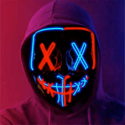 FASCHINFEVER LED Purge Maske - Kostümmaske steuerbar für Halloween, Fasching & Karneval als Kostüm für Herren & Damen (Farbauswahl) Blau/Rot