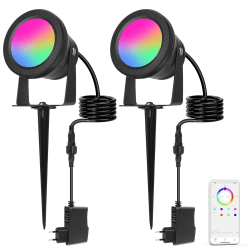 Richsing Gartenbeleuchtung, 15W RGB Gartenleuchte LED mit Erdspieß,IP67 Wasserdicht Smart Spot LED Dimmbar,2PCS Gartenstrahler mit Bluetooth App, Gartenlampe mit Kabel Stecker, LED Strahler Außen12V Garterbeleuchtung