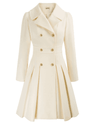 GRACE KARIN Damen Mantel Wintercoat Revers Zweireihiger Mantel Knielang Trenchcoat Winter Lang A-Linie Jacke Outwear XXL Beige-knopf
