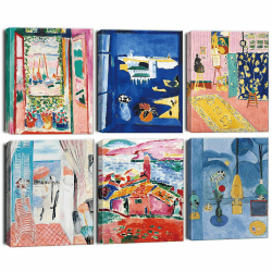 BINCUE 6 Stück Henri Matisse Wandkunstdrucke Ästhetische Poster Gerahmte Leinwand Wandkunst für Schlafzimmer Bunte Vintage Abstrakter Wandbilder für Wohnzimmer Matisse Wandposter 20x25CM