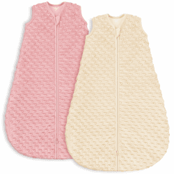 Looxii 2er Pack Baby Schlafsack Fleece mit Plüsch-Punkten 1.5 Tog Frühling Schlafsack Herbst Babyschlafsack für Jungen Mädchen Neugeborene 0-6 Monate 67 cm/0-6 Monate Liebe Rosa + Apricot