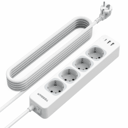 TESSAN 4 Fach Mehrfachsteckdose mit Verlängerungskabel 5M, Steckdosenleiste mit 1 USB C und 2 USB A, Mehrfachstecker mit Schalter, 3600W Verteilersteckdose Steckerleiste, Mehrfachsteckdosen mit USB 4 Fach mit USB C 5 Meter