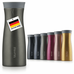 Blumtal Thermobecher 380 ml - Kaffeebecher to go aus Edelstahl - auslaufsicherer Isolierbecher kalt/heiß - Mug mit 360° Trinköffnung - Thermosbecher + Quick-Press-Verschluss - Coffee Mug - Dunkelgrün 380 ml Charcoal Green - Grün