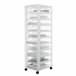 Iris Ohyama Kunststoff-Schubladenbox mit Rollen, 10 flachen Schubladen, Mattweiß, Griffe zum Ziehen, Für Schlafzimmer, Bad, Schule & Büro, BPA-frei, Schubladenschrank, Rollcontainer, DDDC-010 Frostweiß H100.5cm / 10 Schubladen