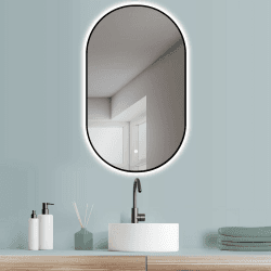 HOKO® Design LED Lichtspiegel oval 45x75 cm / 75x45 cm Turin, Rahmen Matt Schwarz. HOCH+QUER Montage. Bad Wandspiegel LED beleuchtet + Touch Schalter + LED Licht Wechsel-Warmweiß-Kaltweiß-Neutral Schwarz-oval 45 x 75 cm