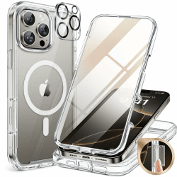 Miracase 360 Grad für iPhone 16 Pro Max Hülle mit Magsafe, Eingebaut Glas Schutzfolie, Komplettschutz HandyHülle Magnetisch Stoßfest Case für iPhone 16 ProMax Schutzhüllen 6,9 Zoll, Klar iPhone 16 Pro Max 6.9" Mag Klar