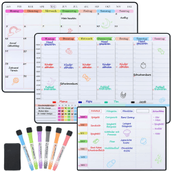 POPRUN Magnetisch Whiteboard Wochenplaner+Monatsplaner+Menüplaner abwischbar,Stundenplan,Familienplaner,Haushaltsplan,Magnettafel für Kühlschrank,Putzplan (3 Stücke) auf Deutsch 3 pack