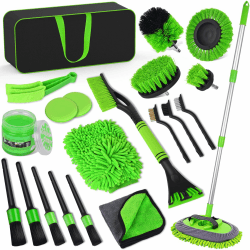 WisaKey 20 PCS Auto Reinigungsset Innenraum Aussen, Autopflege Set mit Autowaschbürste, Detailing Pinsel, Felgenbürste, Mikrofasertücher, Waschhandschuh, Auto Reinigung Set für Motor Auto Trucks Grün