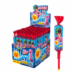Chupa Chups Melody Pops Erdbeere, Thekendisplay mit 48 fruchtigen Erbeer-Lollis in Flötenform zum Musik spielen, für Partys und Geburtstage, 48 x 15g