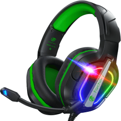 Fachixy「2024 New」FC200 Gaming Headset für PS4/PS5/PC/Xbox/Nintendo Switch, PS4 Kopfhörer mit Kabel und RGB Licht, Stereo Surround Kopfhörer mit Mikrofon, Noise Cancelling Gamer Headphones - GRÜN Kabelgebunden GRÜN