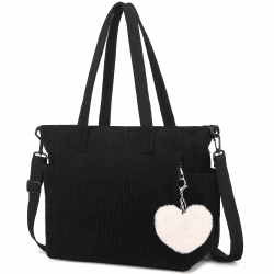 Makukke Cord Tote Bag Tasche Damen Umhängetasche Groß Shopper Tasche Handtasche Schultertaschen für Arbeit Büro Reisen Einkaufen Schule Schwarz