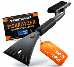 FROSTWUNDER Eiskratzer Auto mit Besen [Made in Europe] - Profi Schneebesen Auto mit schonenden Borsten - Schneller Scheibenkratzer Auto - Langer Auto Schneebesen - Langlebiger Eiskratzer mit Besen Anthrazit