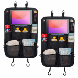 HerzensKind Rückenlehnenschutz und Organizer. Auto Organizer mit extra großem 13" Tabletfach und 9 Taschen. Sitzschoner mit Tablethalter für Autofahrten mit Kindern.(2 Stück) 2 Stück Organizer mit Tabletfach