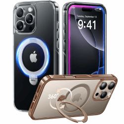 CASEKOO 360° MagicStand (Pro-Version) für iPhone 16 Pro Max Hülle für MagSafe [Unsichtbarer Ständer] [Militärschutz] Stoßfest Kratzfest Schutzhülle Griffig Case Dünn Handyhülle - Transparent für iPhone 16 Pro Max 6,9'' Durchsichtig
