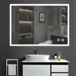 YOLEO Badspiegel mit Beleuchtung 80x60cm, Wandspiegel mit Steckdose, Badezimmerspiegel LED mit Touchschalter, 3 Lichtfarben dimmbar Warmweiß/Kaltweiß/Neutral 80 x 60 cm