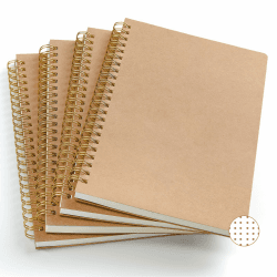 VEESUN Notizblock A5 Dotted 4 Stück: Notizbuch 80 Blatt/160 Seiten Spiralblock Kraft Cover Block Skizzenblock Tagebuch Spiralbindung Geschenk fur College Büro Zurück zur Schule