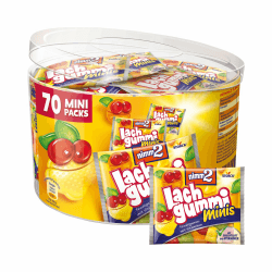 nimm2 Lachgummi Minis Runddose – 1 x 735g (70 Mini Packs) – Fruchtgummi mit Fruchtsaft und Vitaminen 1 x 735g (Dose) Fruchtmix Minis