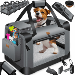 Lovpet® Transportbox Hund Katze Transporttasche M 60x42x42cm | Hunde-Tragetasche Faltbare Katzentasche | Haustier-Transportbox inkl. Hundenapf & Schultergurt | für Katzen & Hunde Anthrazit M Anthrazit