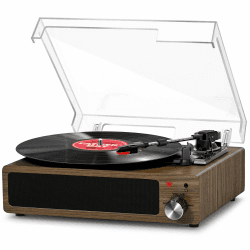 FYDEE Vinyl Plattenspieler Bluetooth Schallplattenspieler - Vintage Turntable mit Eingebauten Stereo-Lautsprechern, 3-Gang 33/45/78 U/min, RCA Ausgang, AUX-Eingang - Grau