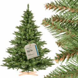 FairyTrees Weihnachtsbaum künstlich 180cm NORDMANNTANNE mit Christbaum Holzständer | TESTSIEGER Tannenbaum künstlich mit grünem Stamm | Made in EU 180cm Baumstamm Grün