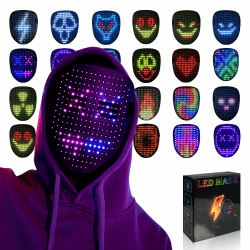 MOYACA LED-Maske mit Gestenerkennung, LED-beleuchtete Gesichtsverwandelungsmaske für Kostüm, Cosplay, Party, Maskerade, leuchtende Maske für Halloween USB Aufladung