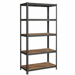SONGMICS Standregal, Bücherregal, Lagerregal, 5 Ablagen, Küchenregal, Regal, 60 x 120 x 200 cm, bis 750 kg belastbar, verstellbare Ablagen, Industrie-Design, vintagebraun-schwarz GLR060B11 60 x 120 x 200 cm Vintagebraun + Schwarz 1