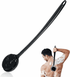 Silikon-Körperwäscher für die Dusche mit langem Griff, doppelseitige Duschbürste für Duschpeeling und Massage kann reichhaltigen Schaum erzeugen, Rückenwäscher mit langem Griff für Männer Black