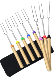 DIKER Grillspieße Teleskop Marshmallow, Stockbrot Stöcke Roasting Sticks Schaschlikspieße, Lagerfeuerspieße Edelstahl Ausziehbar, Grillstab, Grillbesteck Set für Camping Grill (8 Farben, Edelstahl) Acht Farben 81 cm