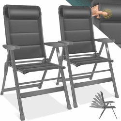 KESSER® Gartenstuhl Hochlehner mit Armlehnen 2er Set | Aluminium Klappstuhl inkl. Kopfkissen Campingstuhl 7-Fach Verstellbar Rückenlehne | Atmungsaktiv & Wetterfest | Klappbar & Anti-Rutsch Anthrazit 2er Set Anthrazit