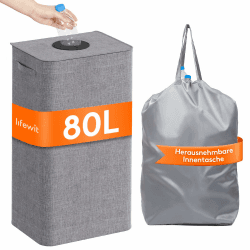 Lifewit 80L Pfandflaschen Sammelbehälter mit Deckel, Groß Pfandflaschen Aufbewahrung, Behälter Leergut & Altglas Aufbewahrung, Flaschensammler mit Loch Küche Abstellraum Flaschentasche, Hellgrau Hellgrau 80L