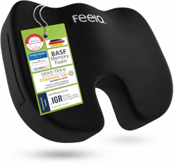 feela.® Orthopädisches Sitzkissen [3 Härtegrade] - Ergonomisches Sitzkissen für Bürostuhl & Co - Wirkt Schmerzreduzierend, Erhöht Sitzkomfort, Fördert Durchblutung und Entlastet das Steißbein (Medium) Medium (60-100 kg) Schwarz