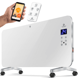KESSER® Elektro Glasheizung Glaskonvektor Elektroheizung Heizung Heizkörper ✓ Touchscreen ✓ APP WiFi Funktion Inkl. Fernbedienung ✓ LCD-Display ✓ Timer | Stand- oder Wandgerät | 2000 Watt | Weiß Weiß / 2000 Watt