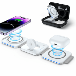 ZUMSEY 3 in 1 Faltbare kabellose Reiseladestation, Apple Ladestation Für Apple Watch und iPhone iPods, Wireless Charger für iPhone 16 15 14 13 12 Pro Max Plus/iWatch 10/9/Ultra/8/7/6/SE/5/4/3/AirPods Weiß1
