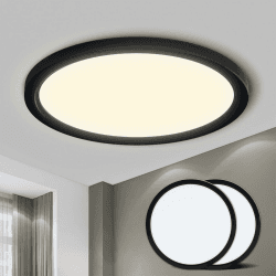 LQWELL® Deckenleuchte LED Deckenlampe, IP44 Wasserfest Badlampe Rund Flach 18W 4000K 1600LM Modern Schlicht Lampe Dünn für Wohnzimmer Badezimmer Schlafzimmer Küche Balkon Keller Büro, 220 * 24mm Schwarz-2 Stk 4000K
