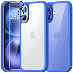 TAURI 5 in 1 für iPhone 16 hülle, Handyhülle für iPhone 16 Case, [Vergilbt Nicht] Schlanke, Stoßfeste Telefon Hülle - Blau iPhone 16 6.1" Blau