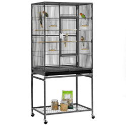 Yaheetech Vogelvoliere Vogelkäfig Voliere Vogelhaus mit Rollen für Nymphensittiche, Papageien Schwarz