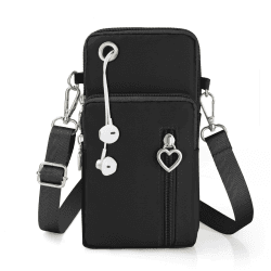 Aucuu Handytasche zum Umhängen Damen，Nylon Kleine Umhängetasche mit Kopfhörer Eingang，Mini Crossbody Schultertasche Handytasche，Handy Schultertasche ür Handy unter 7 Zoll #1 Schwarz-a