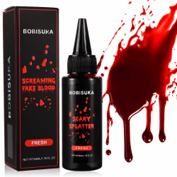 BOBISUKA Halloween Kunstblut 50ml Theaterblut - Fake Blood Tropfendes Realistisch, Abwaschbar und Sicher für Karneval, Film, Theater, Unfug, Simulierte Wunden(Scharlachrot) Fresh